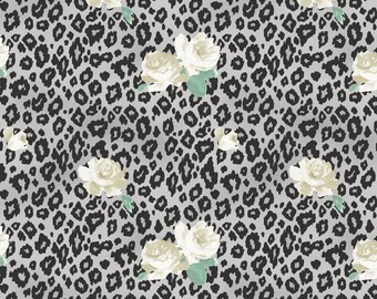 Mylah's Garden - Leopard Floral in grey, Digital print, from Clothworks