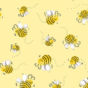 World of SusyBee, Sweet Bees - Fat happy Bees on Yellow, 100% cotton fabric, yard