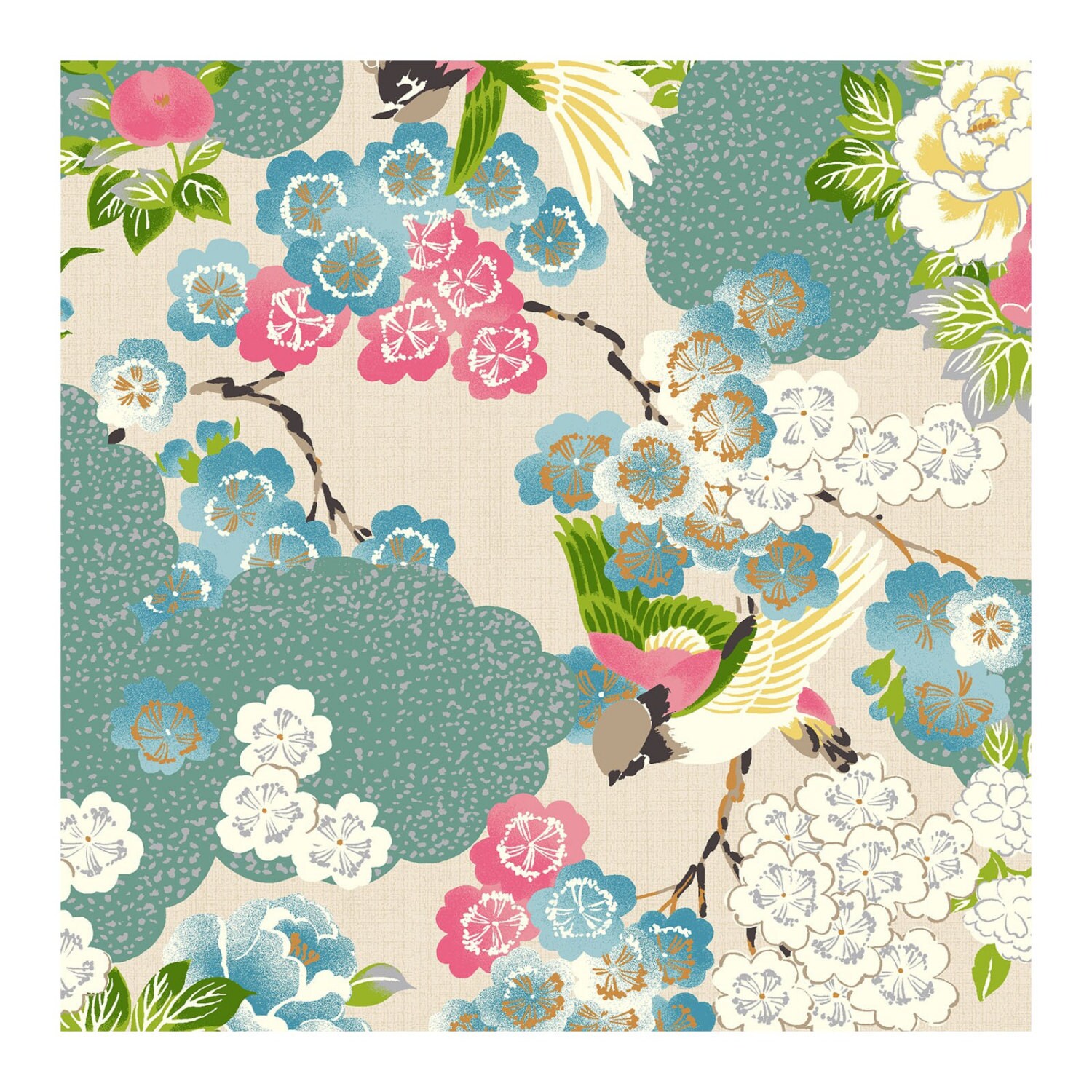 Quilt Gate Fabrics Made in Japan Tori Met Metallic Birds on Etsy Canada