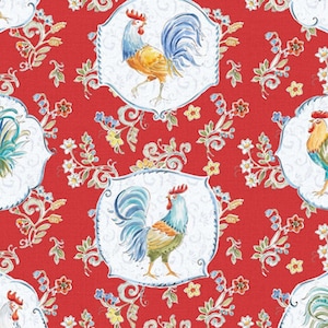 Morning Bloom -  Rooster on Red by David Textiles, yard