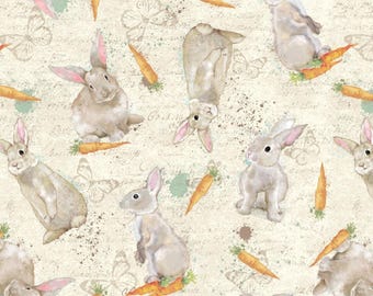 Studio E Fabrics, "Bella Bunnies", Tossed Bunnies and Carrots,  100% cotton