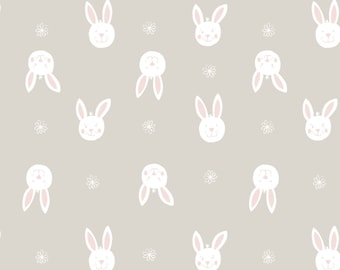 Bunny Garden from Lewis & Irene LTD, Leo Bunnies on light gray, yard