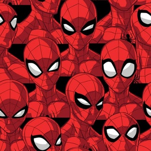 Spider-Man on black,  Spider Sense - Spiderman heads,  Cotton Fabric, 1 yard