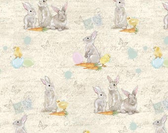 Studio E Fabrics, "Bella Bunnies", Allover Bunnies mit Kücken, 100% Baumwolle