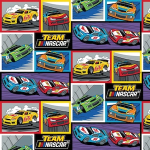 NASCAR, Racing Blocks - Cotton from Camelot Fabrics, Race cars, Team Nascar
