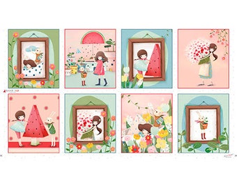 Kori Kumi - Santoro, "Melon Drop" collection, Girl Picture Patches PANEL,  from Quilting Treasures, Panel