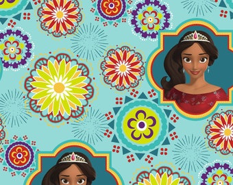 Disney Fabric- Elena of Avalor - "Ready to rule" on blue, 1 yard