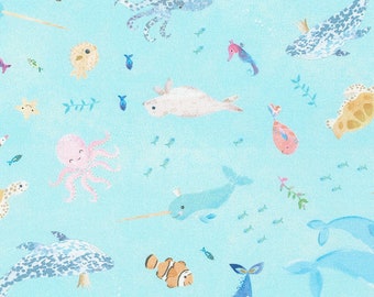 Marine Delights, Sea Creatures in Surf, Robert Kaufman, 100% cotton