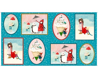 Santoro, Kori Kumi - Colección Warm Wishes, VIÑETA DE INVIERNO Parches en Aqua de Quilting Treasures, Panel