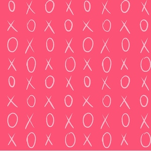 XOXO "Abbracci e Baci" su carta rossa chiara di Clothworks, 100% cotone, 1/2 iarda