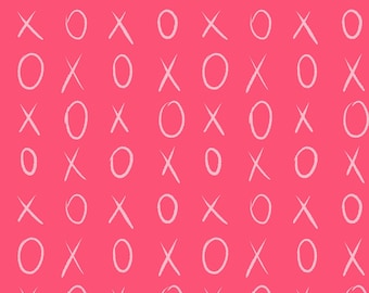 XOXO &quot;Hugs & Kisses&quot; on light red form Clothworks, 100% cotton, 1/2 Yard