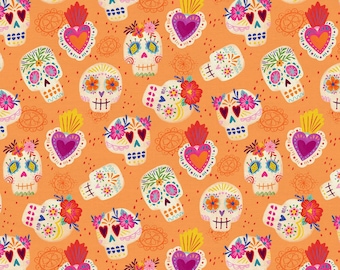 Dia de Muertos, Skulls on Orange,  from Paintbrush Studio Fabrics