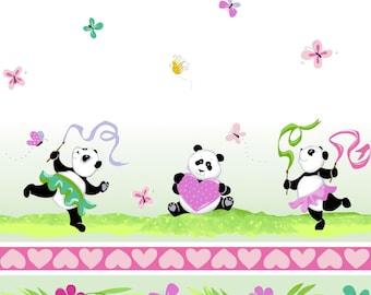 World of SusyBee, Party Panda's dubbele rand stof, 100% katoen, tuin