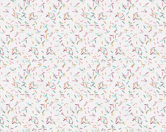 Ice Cream Dream Collection, "Sprinkles" on white , Paintbrush Studio Fabrics, Organic 100% cotton