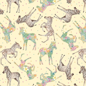 Studio E Fabrics, All Big Things Start Small - Zebra&#39;s - Floral Zebras - 100% Baumwolle