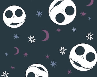 Nightmare Before Christmas, Jack Starlight Heads on Black, 1 yard