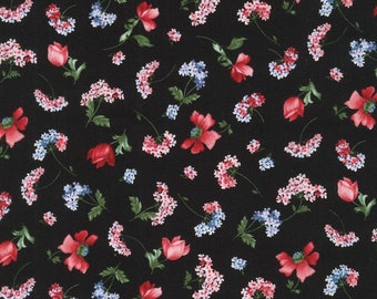 Flowerhouse: Softly, Tossed Flowers on Black, Robert Kaufman, 100% cotton