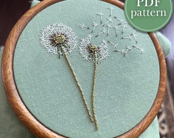 植物タンポポの手刺繍パターン、デジタルPDFファイル、即時 植物タンポポの手刺繍パターン、デジタルPDFファイル、即時