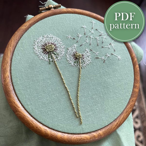 Dúo de diente de león // Descarga de patrón de bordado en PDF // Patrón de bordado de 5 pulgadas