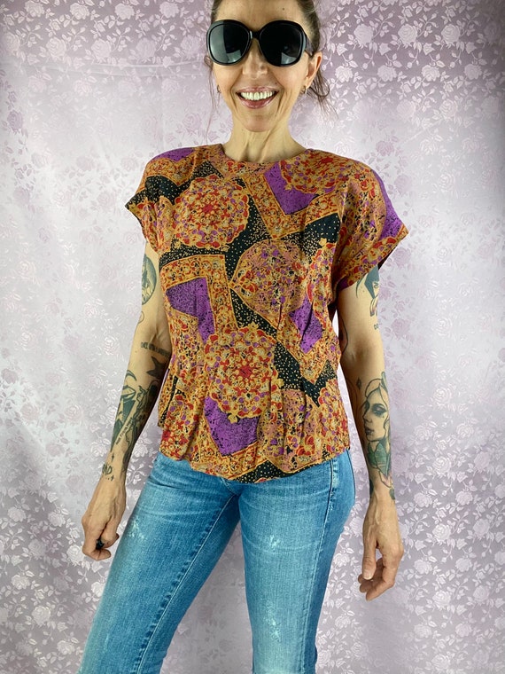 Vintage 90s floral abstract blouse,multi colored … - image 10