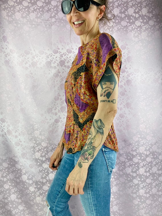 Vintage 90s floral abstract blouse,multi colored … - image 5