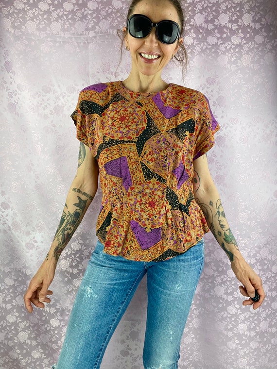 Vintage 90s floral abstract blouse,multi colored … - image 4