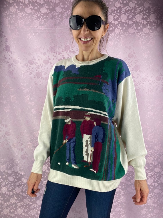 Vintage 90s cotton knit sweater,color block sweat… - image 4