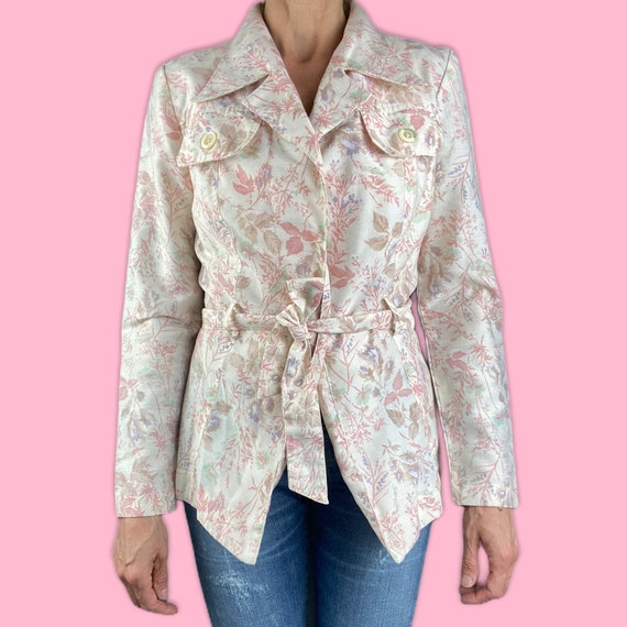 Vintage 70s 80s blazer,floral pink wrap style bla… - image 9