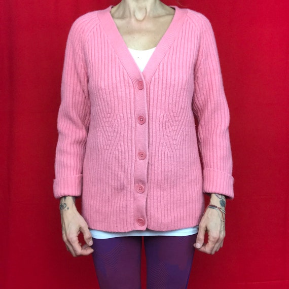 Vintage 90s pink wool cardigan,merino wool cardig… - image 1