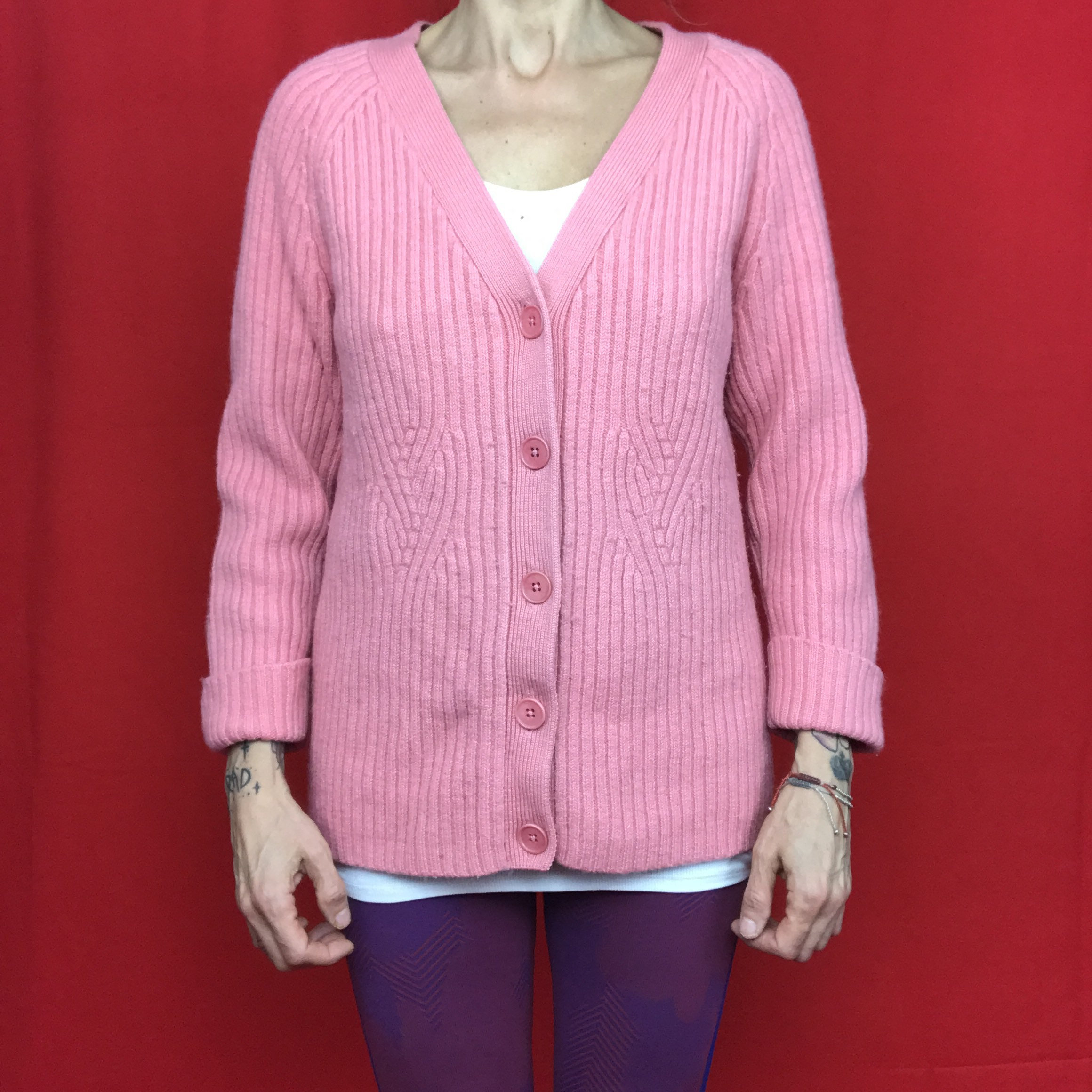 pink merino wool cardigan