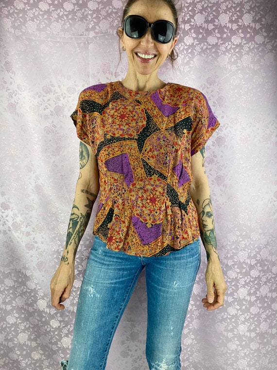 Vintage 90s floral abstract blouse,multi colored … - image 7