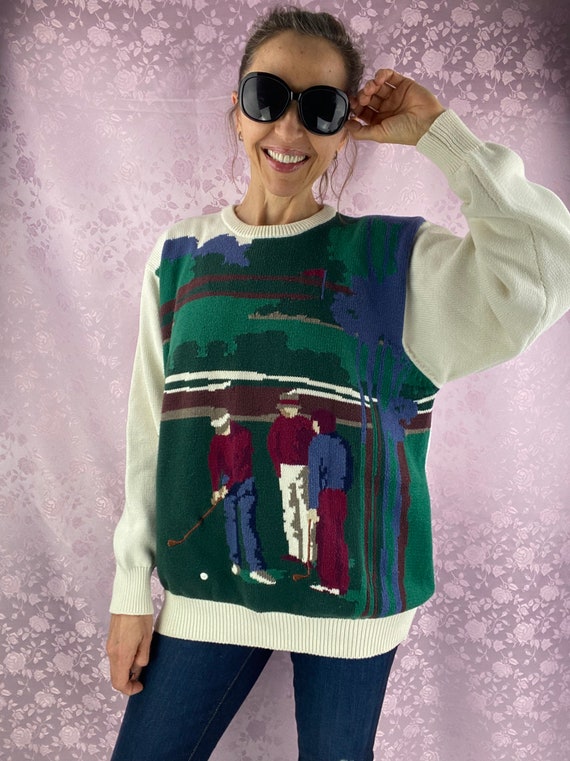 Vintage 90s cotton knit sweater,color block sweat… - image 5