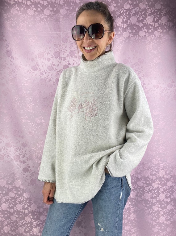 Vintage 90s Y2k fleece pullover,gray warm soft fl… - image 3