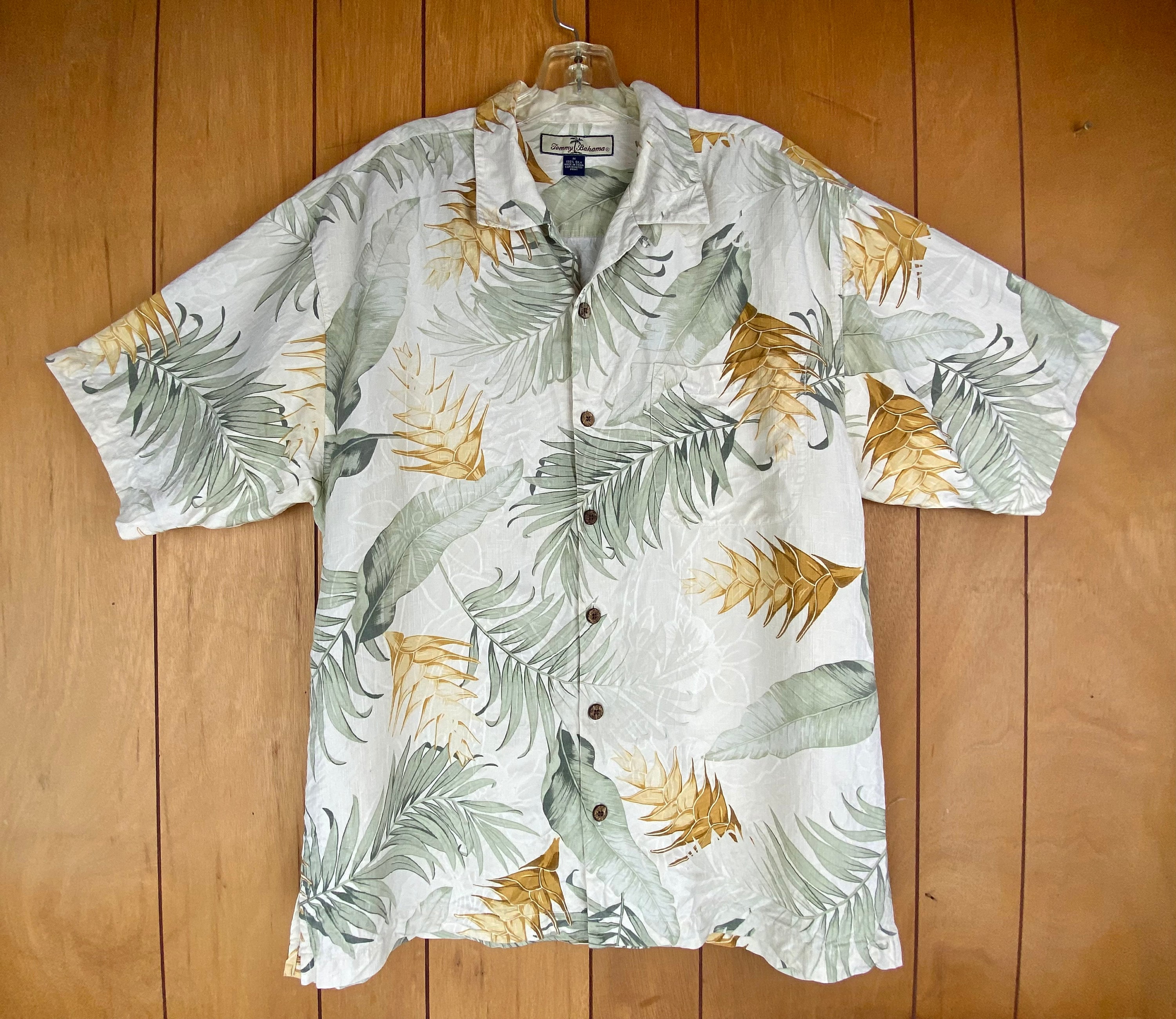 Tommy Bahama Hawaiian Shirt Mens M Medium Yellow Button Up Silk Blend  Collared