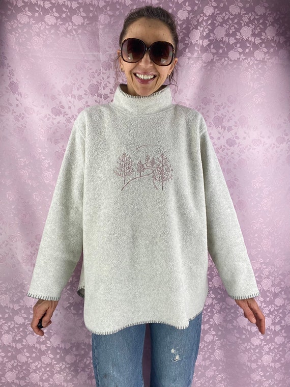 Vintage 90s Y2k fleece pullover,gray warm soft fl… - image 1