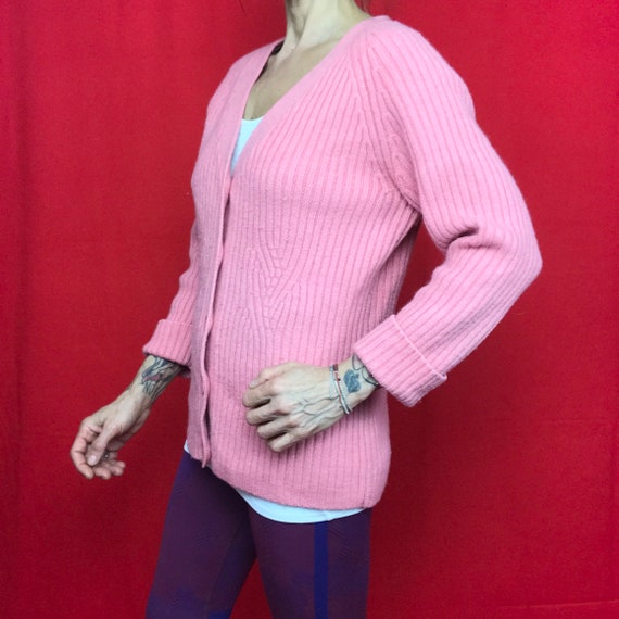 Vintage 90s pink wool cardigan,merino wool cardig… - image 5