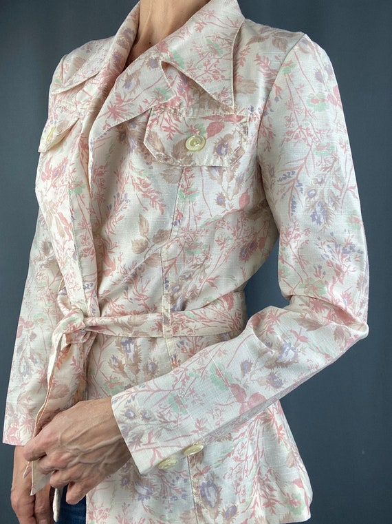 Vintage 70s 80s blazer,floral pink wrap style bla… - image 6