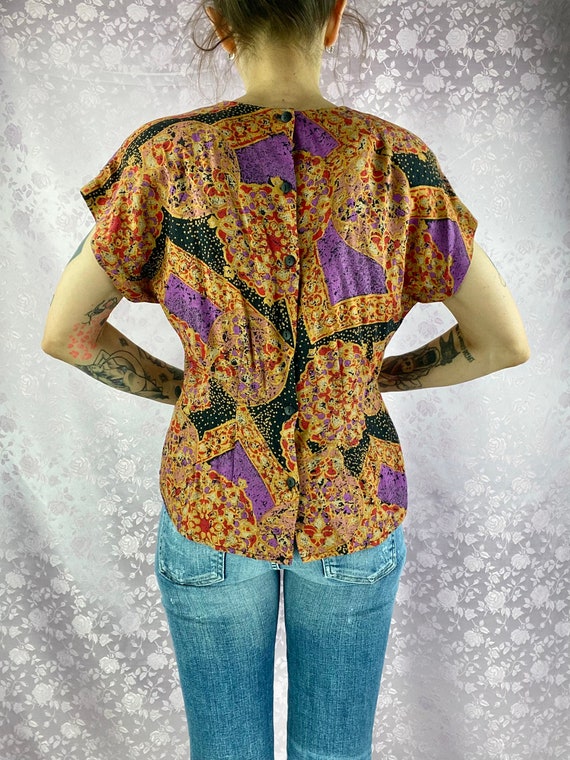 Vintage 90s floral abstract blouse,multi colored … - image 6
