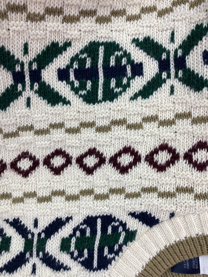 Vintage 90s cotton knit sweater,geometric soft winter sweater pullover by Bill Blass,multicolored unisex cozy cotton casual sporty sweater