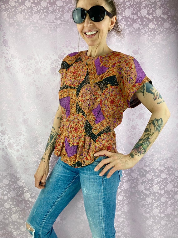 Vintage 90s floral abstract blouse,multi colored … - image 8