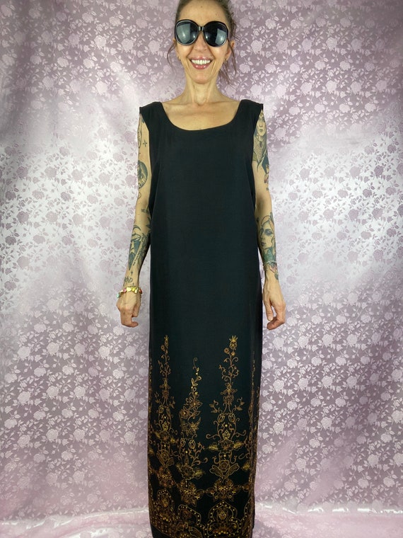 Vintage 90s maxi dress,black long cotton summer d… - image 2