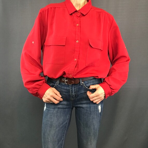 Floral Print Blouse Vintage 90s Pattern Top Classic Long Sleeve Button Down Up Shirt Loose Oversized Faded Distressed 90s Knit Blouse