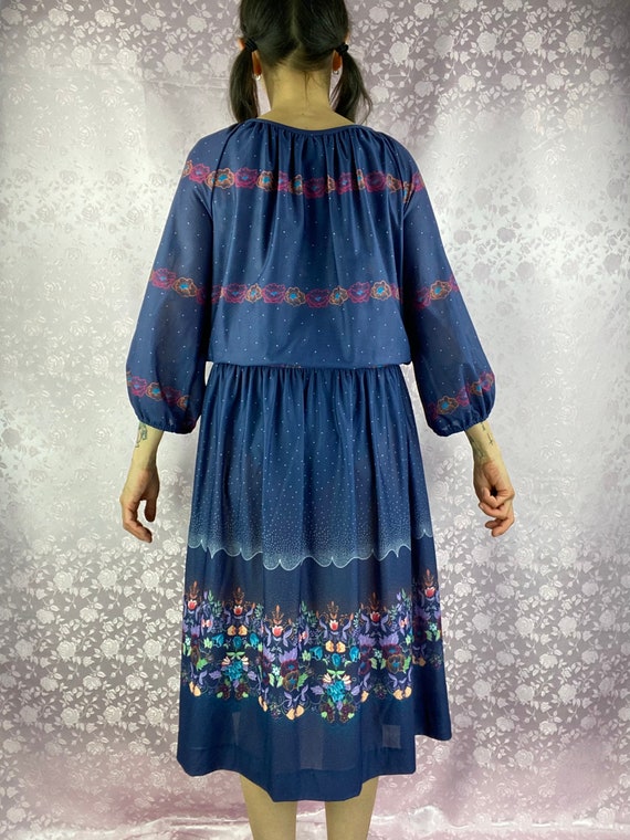 Vintage 70s dress,dark blue floral midi dress,boh… - image 7