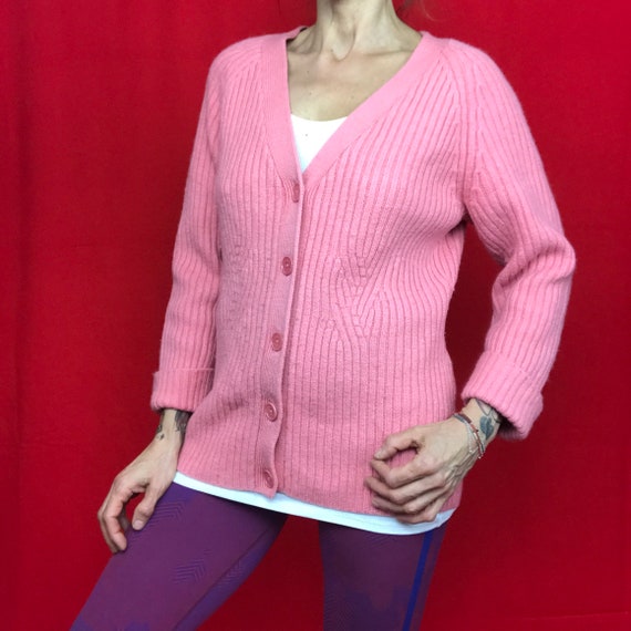 Vintage 90s pink wool cardigan,merino wool cardig… - image 2