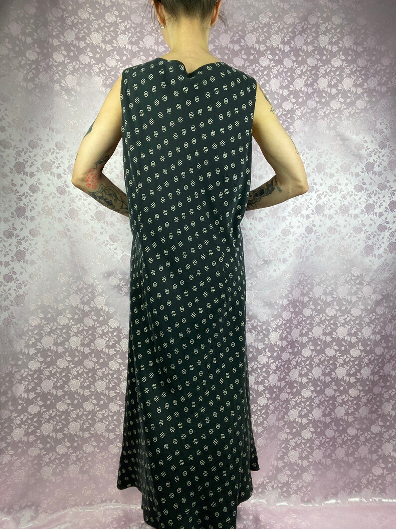 Vintage 90s Y2k maxi dress,silk charcoal black geometric kind dress,elegant feminine casual black silk long dress,size L maxi dress