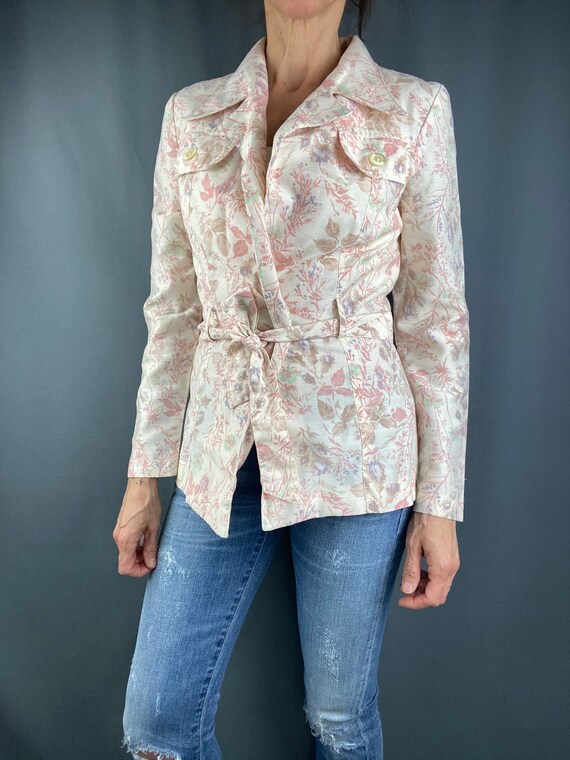 Vintage 70s 80s blazer,floral pink wrap style bla… - image 4