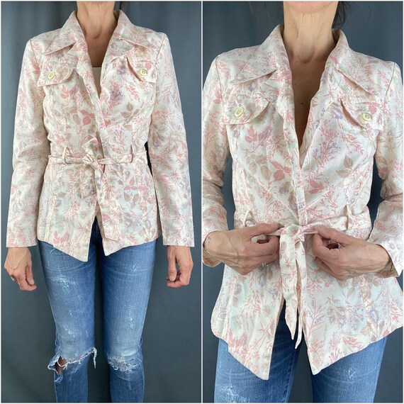 Vintage 70s 80s blazer,floral pink wrap style bla… - image 1