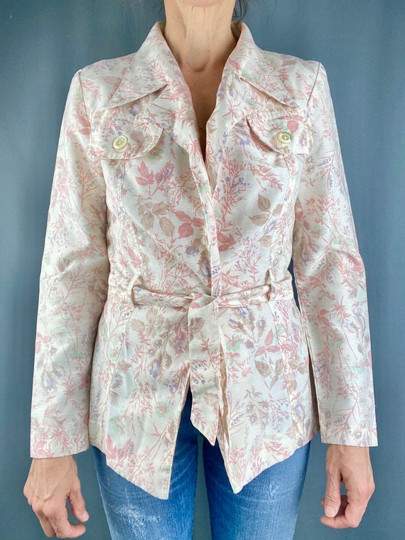 Vintage 70s 80s blazer,floral pink wrap style bla… - image 2