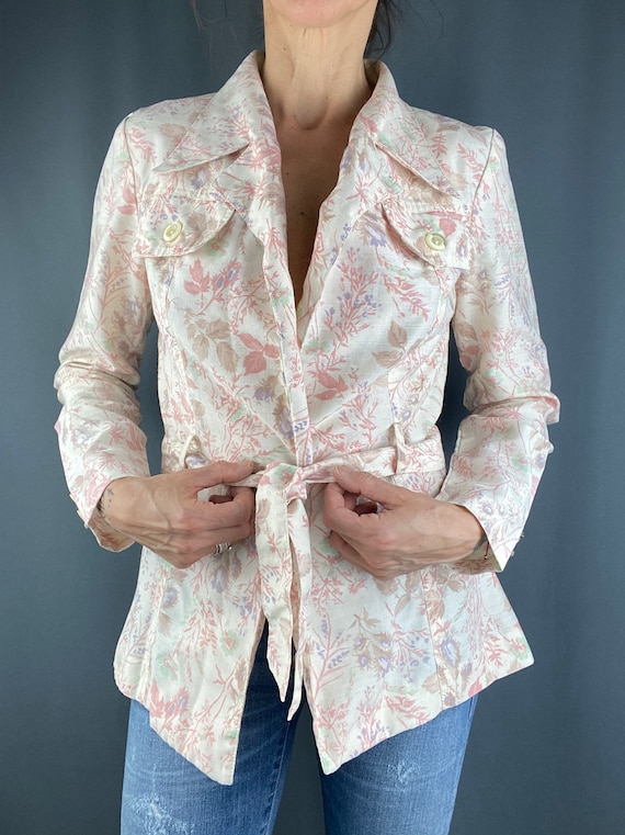 Vintage 70s 80s blazer,floral pink wrap style bla… - image 7