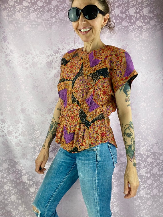 Vintage 90s floral abstract blouse,multi colored … - image 3
